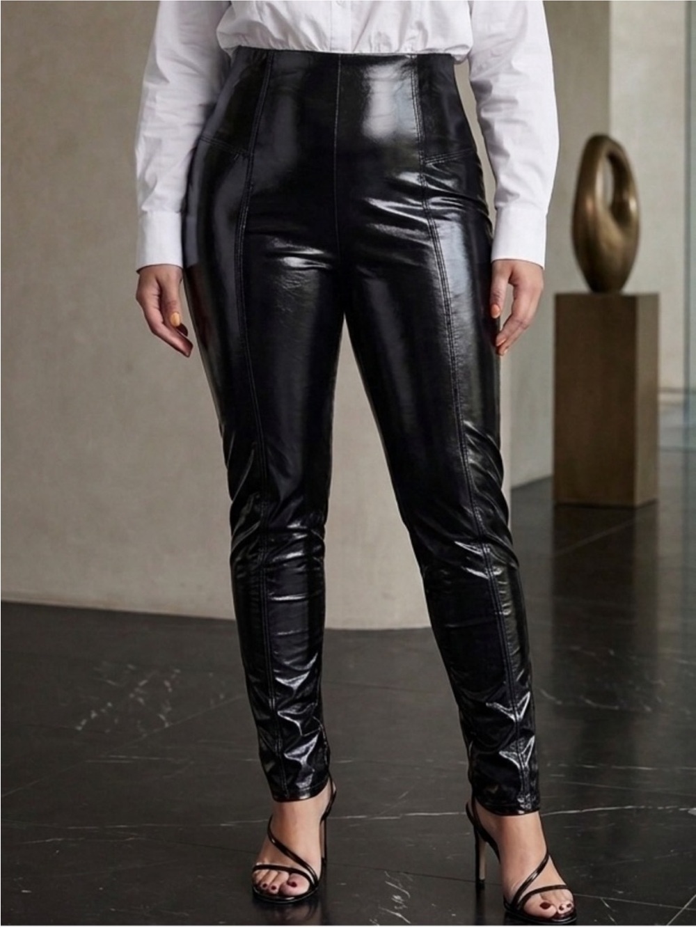 SPANX Black High-Waisted Patent Faux Leather Leggings 1X Petite NWOT